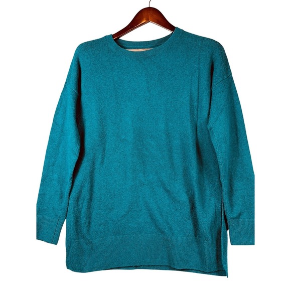 LOFT Sweaters - LOFT Womens M Teal Tunic Sweater Side Slits Wool Blend Knit Relaxed Modern Chic